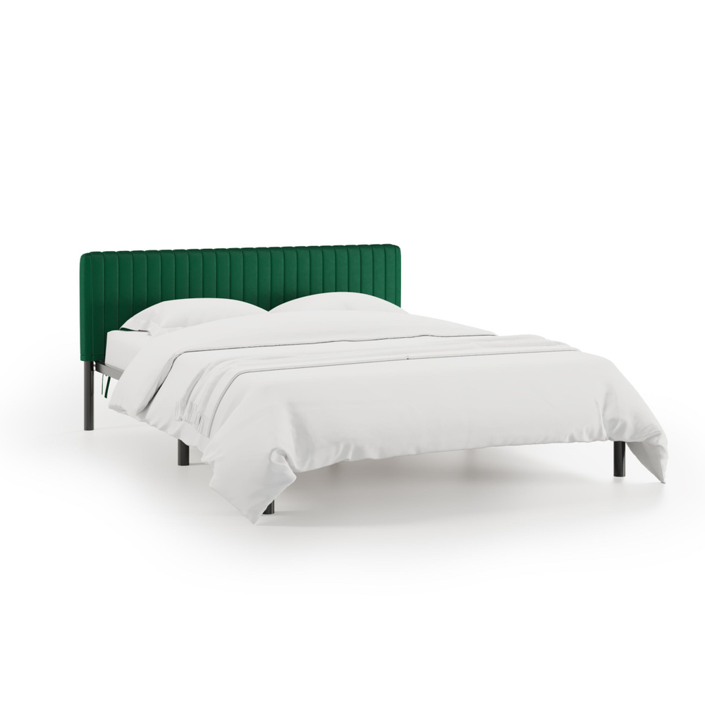 Кровать "Гаррона", 160х200 см, чехол велюр Velutto зеленый, черный каркас, DreamLite  #1