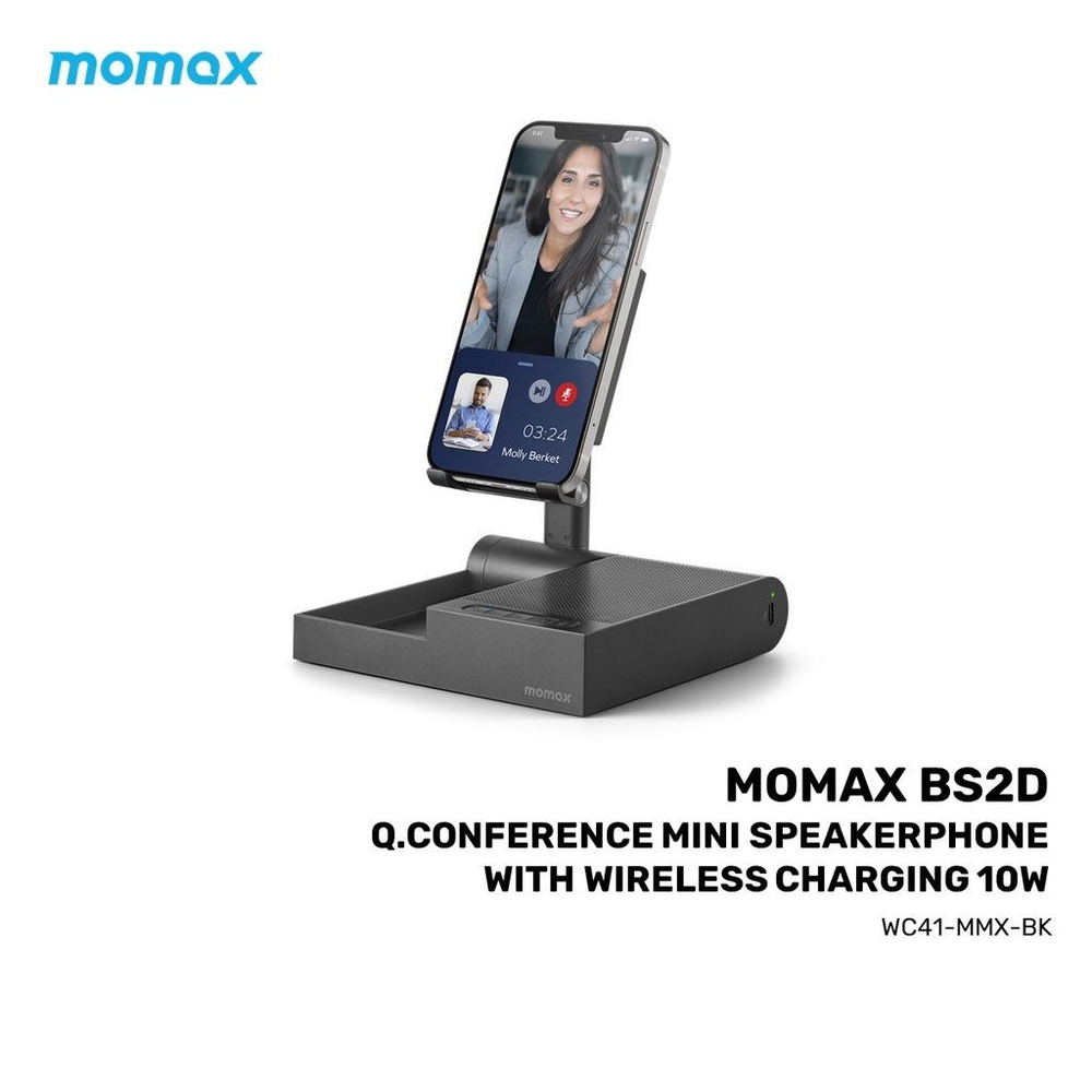 Беспроводное зарядное устройство Momax Q.Conference 10W Mini BS2 Speakerphone With Wireless Charger Black #1