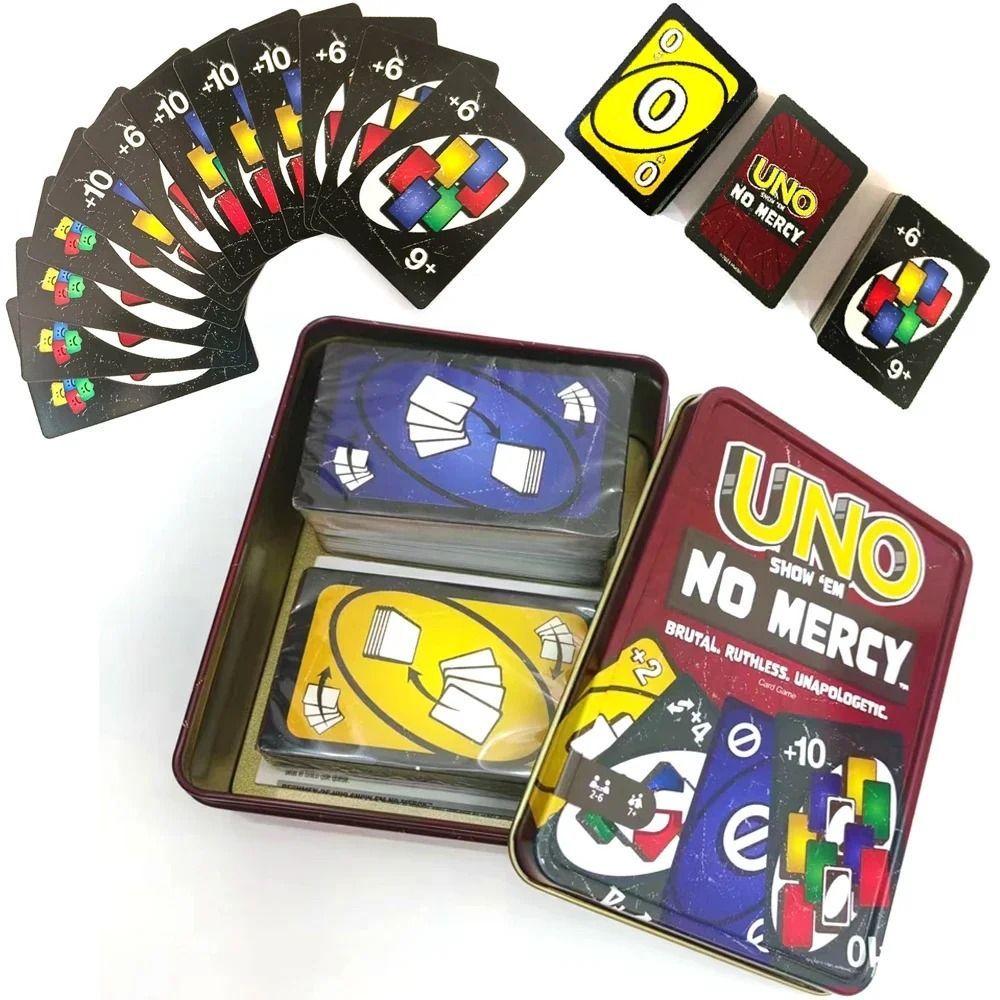 Настольная карточная игра UNO NO MERCY утолщенные карточек, упакованные в  железную коробку - купить с доставкой по выгодным ценам в интернет-магазине  OZON (1572005403)