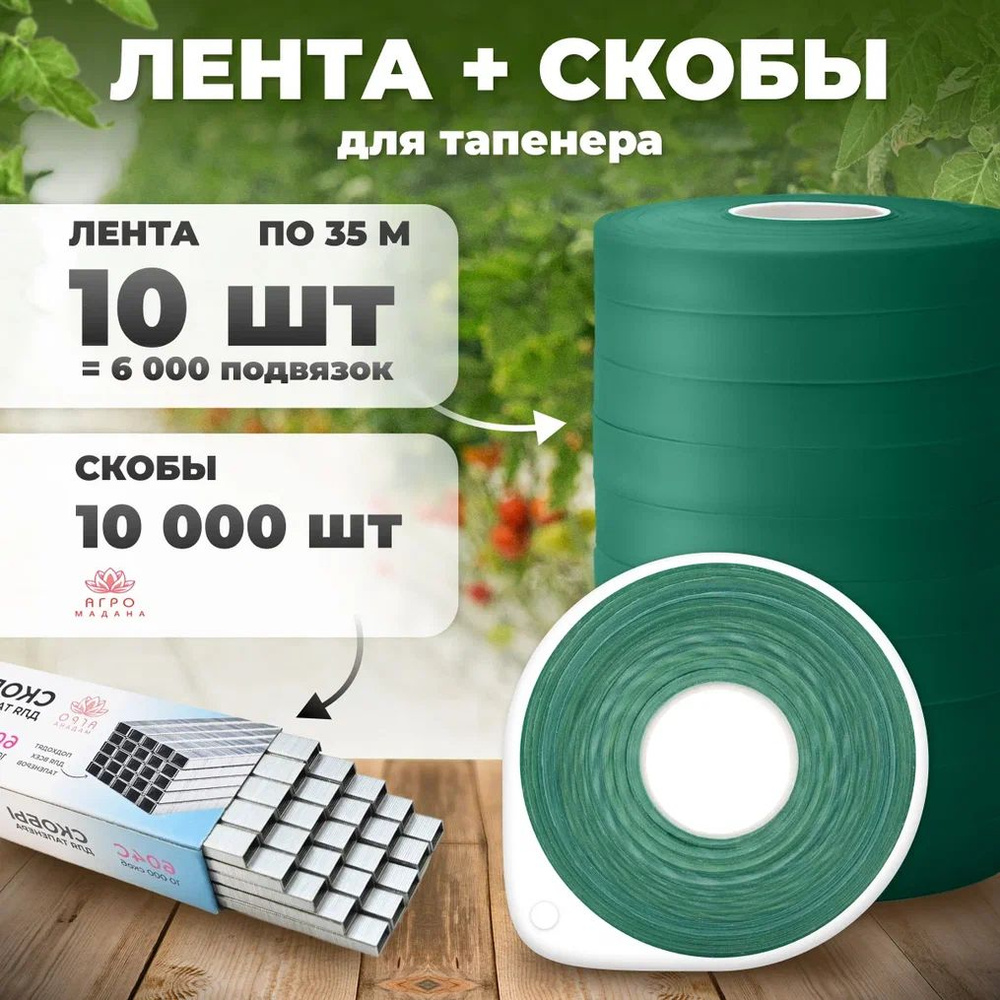 Лента для тапенера зеленая 35 м 140 мкр - 10 штук + скобы 10.000шт  #1