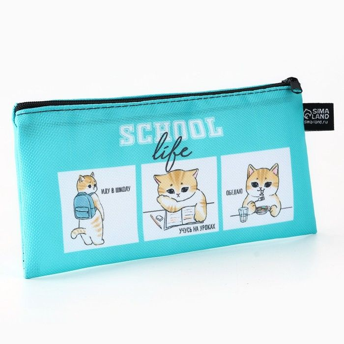 Пенал школьный текстильный 1 сентября: Котик в школе, 20 х 8 см  #1