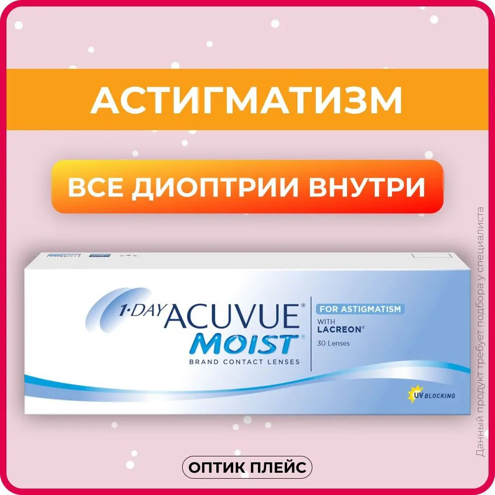 Астигматические линзы ACUVUE 1-Day Moist for Astigmatism (30 линз) Ось 10, Оптическая сила цилиндра -1.75 #1