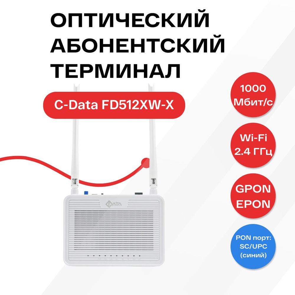 Оптический абонентский терминал C-Data xPON ONT FD512XW-X (Порт: SC/UPC  (синий)), Wi-Fi (2,4 ГГц) - купить с доставкой по выгодным ценам в  интернет-магазине OZON (1582537849)