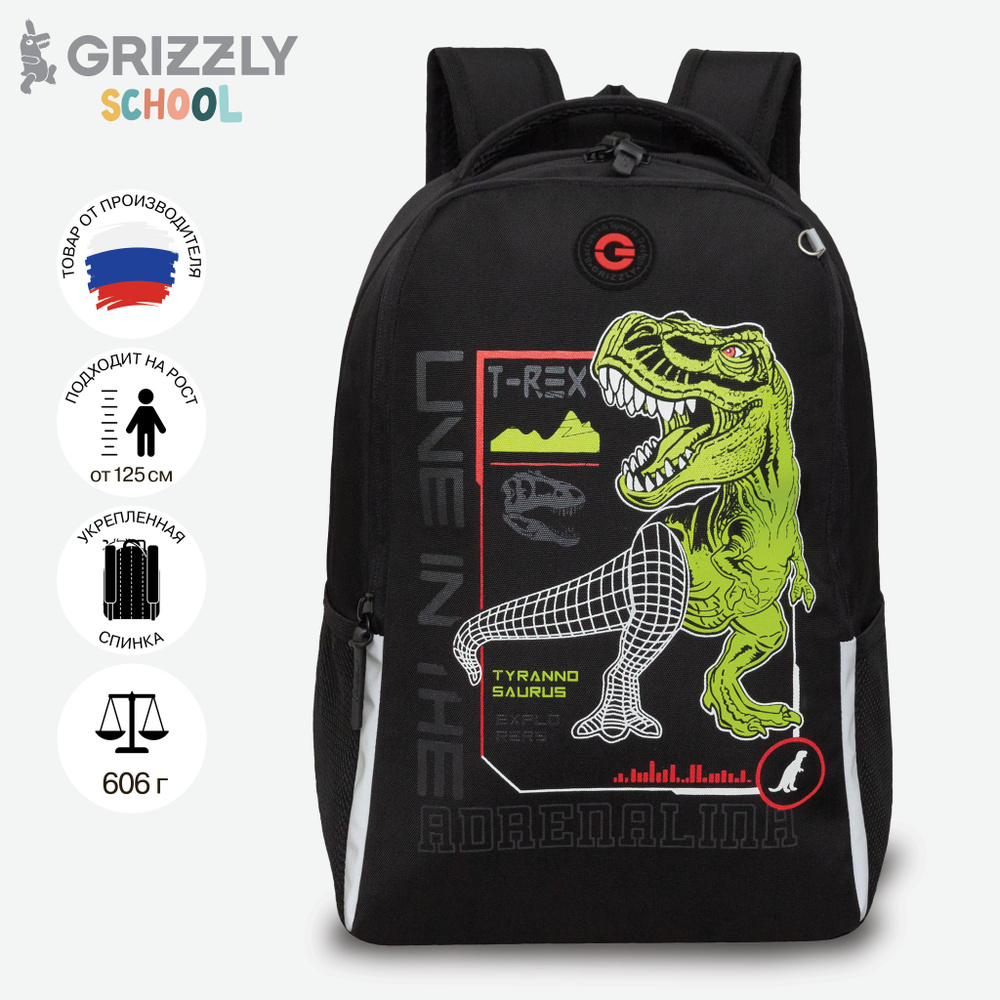 Рюкзак школьный GRIZZLY легкий с жесткой спинкой, двумя отделениями, для мальчика, RB-451-9/1  #1