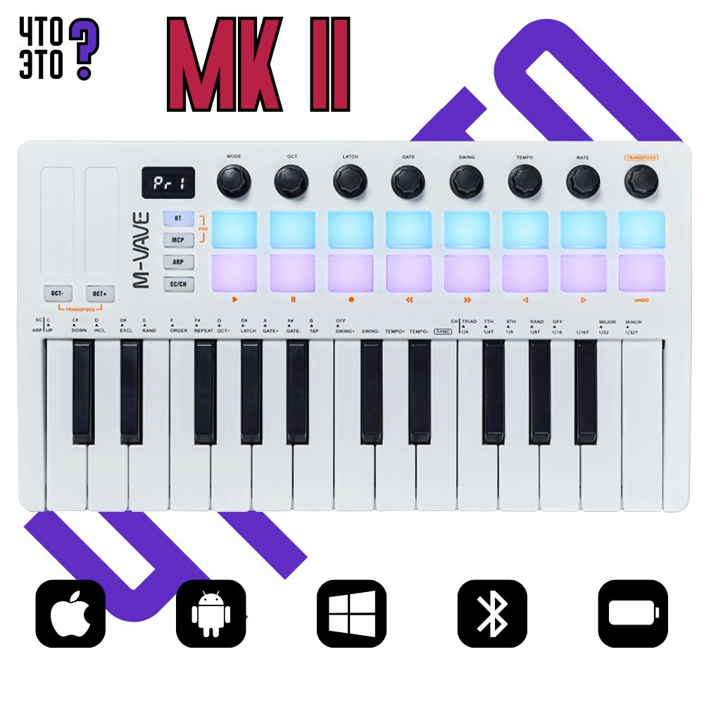 Беспроводная MIDI-клавиатура M-VAVE SMK-25 MKII White, 25 клавиш (2  поколение) - купить с доставкой по выгодным ценам в интернет-магазине OZON  (1408253428)