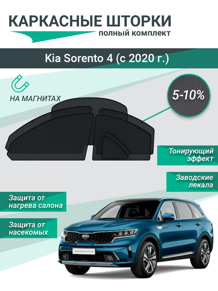 Каркасные шторки для Kia Sorento 4 (с 2020 г.) на магнитах, сетки на все стекла  #1