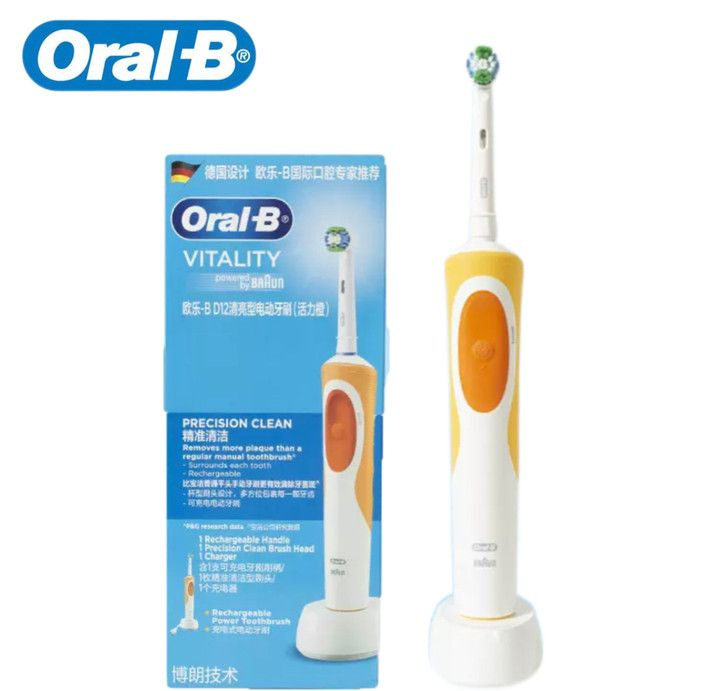 Oral-B Электрическая зубная щетка D12 7600 об/мин., белый, оранжевый  #1