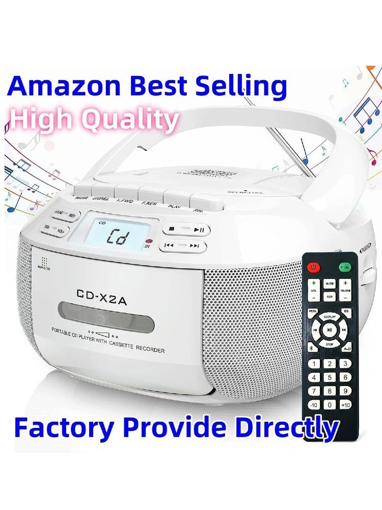 shuntu Магнитола CD-плеер Бумбокс Кассетный плеер Комбо с Bluetooth, AM ...