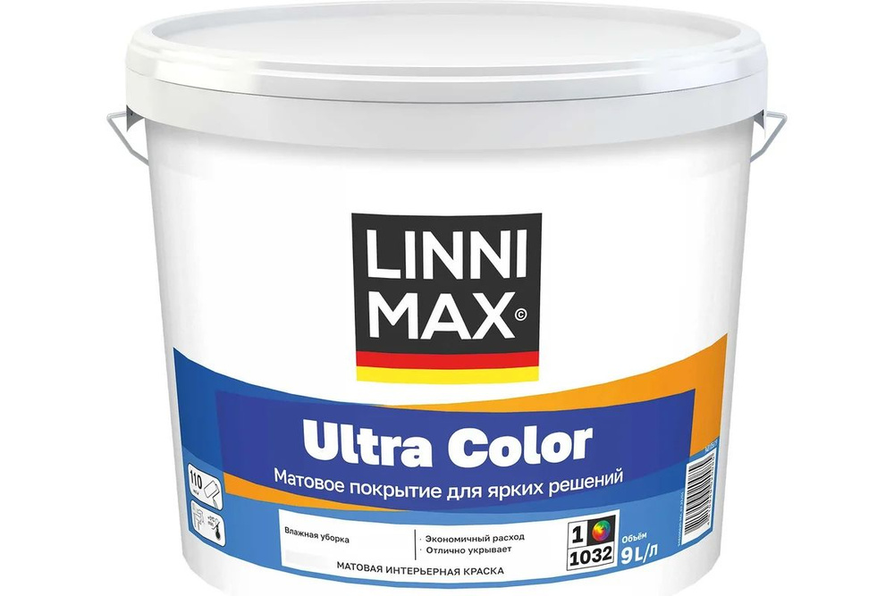 Linnimax Ultra Color Краска водно-дисперсионная для внутренних работ База 1 (белая) 9 л  #1