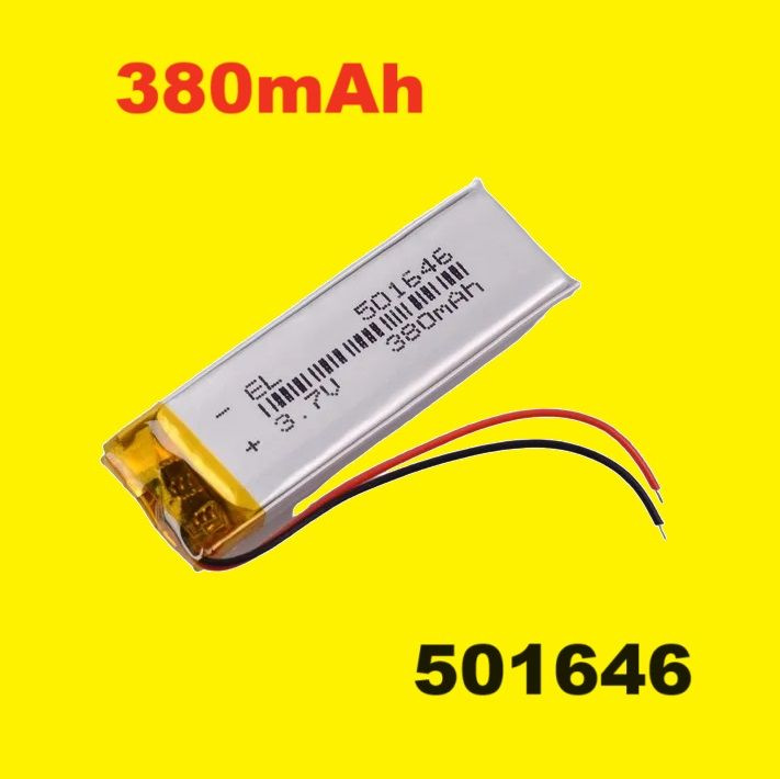 Аккумулятор 3.7V 380mAh 501646 Li-Pol Battery 3,7 Вольт без разъема, запчасти батарейка LI-PO 46х16х5 #1