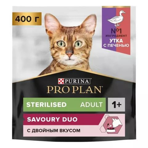 PRO PLAN Sterilised Сухой корм для взрослых стерилизованных кошек и кастрированных котов, c уткой и печенью, #1