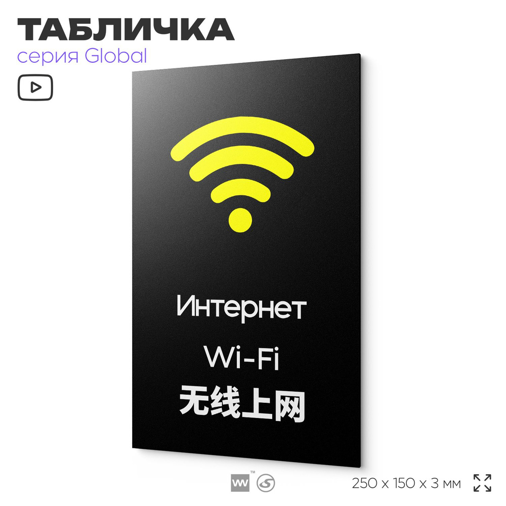 Табличка WI-FI Free, на дверь и стену, информационная и мультиязычная (русский, английский, китайский), #1