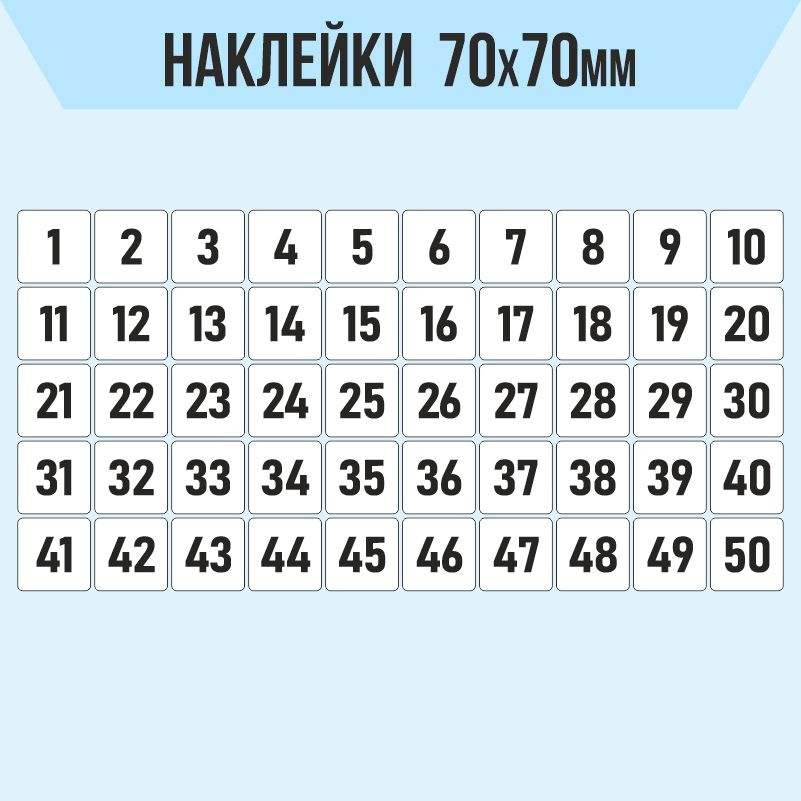 Наклейки с номерами 1-50 стикеры с цифрами 70х70мм ПолиЦентр #1