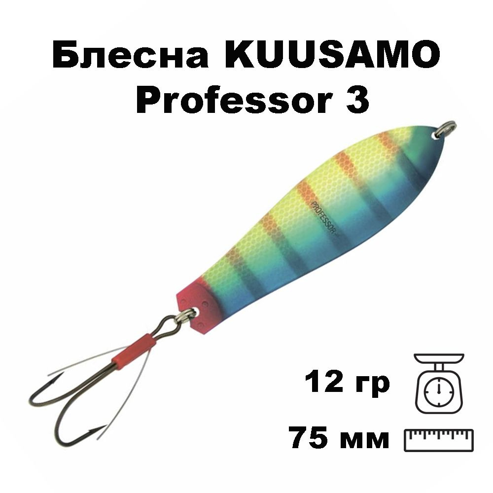 Блесна колеблющаяся (колебалка) Kuusamo Professor 3, 75мм, 12гр. незацепляйка BLU/GR-B, UV  #1