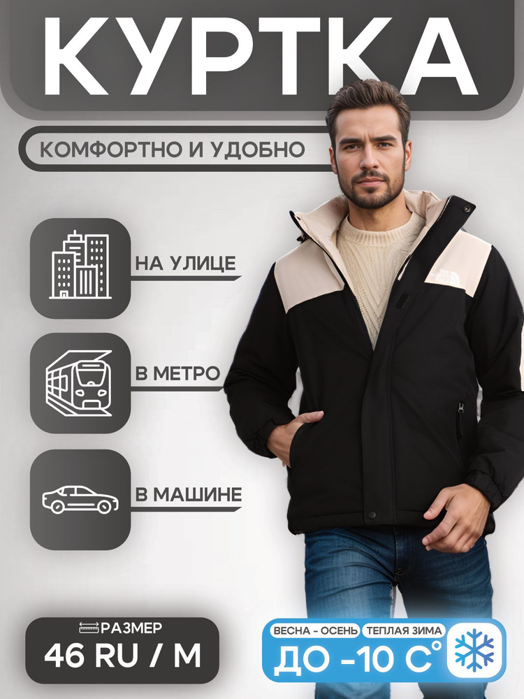 Куртка Мужской The North Face Капюшон, Карманы черный, бежевый ...