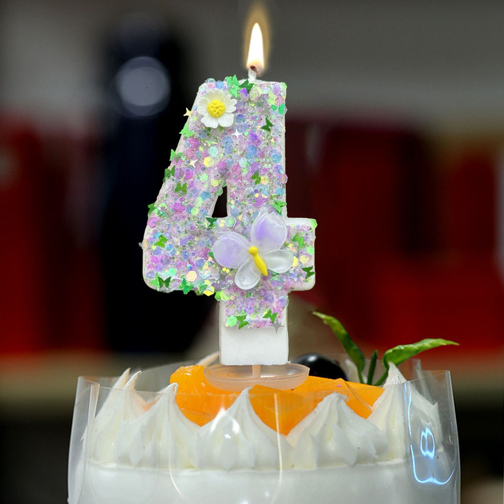 Свечи для торта цифра 4 "Без отдушки" 7 см х 4 см 1 шт #1