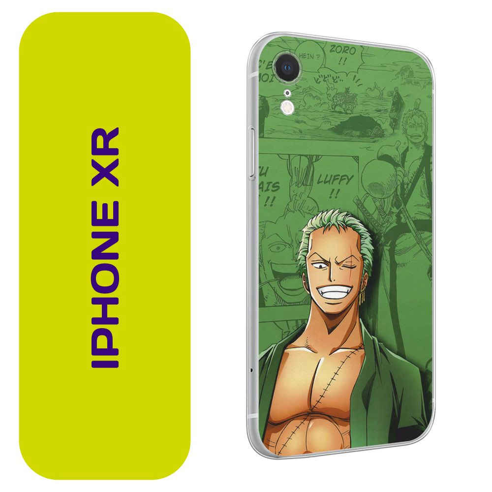 Чехол на Айфон XR / Apple iPhone XR с принтом аниме One Piece, Зоро на зелёном  #1