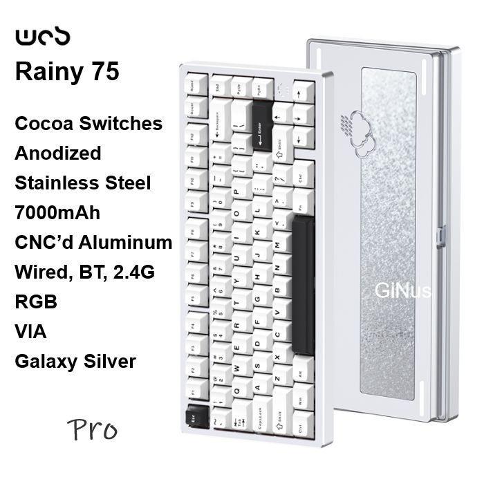 WOB Игровая клавиатура беспроводная Rainy75 Pro, GalaxySilver, RGB, CocoaSwitches, Anodized, Английская #1