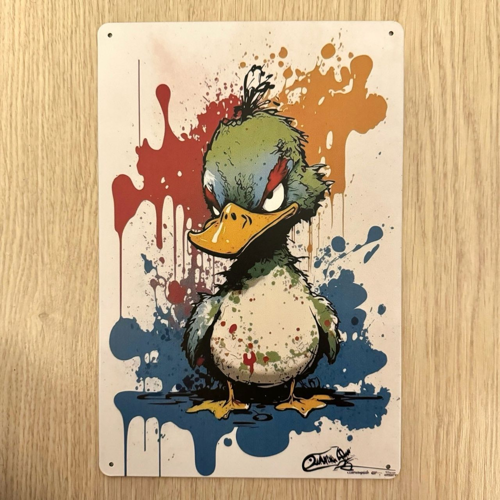 Табличка металлическая интерьерная Арт Злая Утка Art Angry Duck  #1