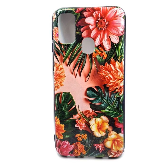 Силиконовый чехол для Samsung Galaxy M21, красочный принт, цветы и листья, оранжевый #1
