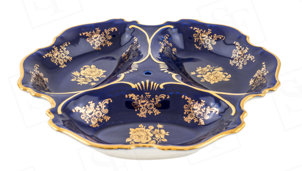 Икорница без ручки ORIGINAL "Кобальт Золотая роза" 25 см, фарфор, Чехия #1