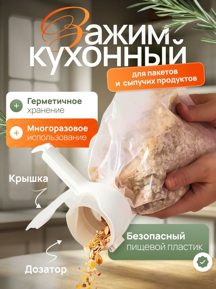 Зажим с дозатором для пакетов и сыпучих продуктов #1