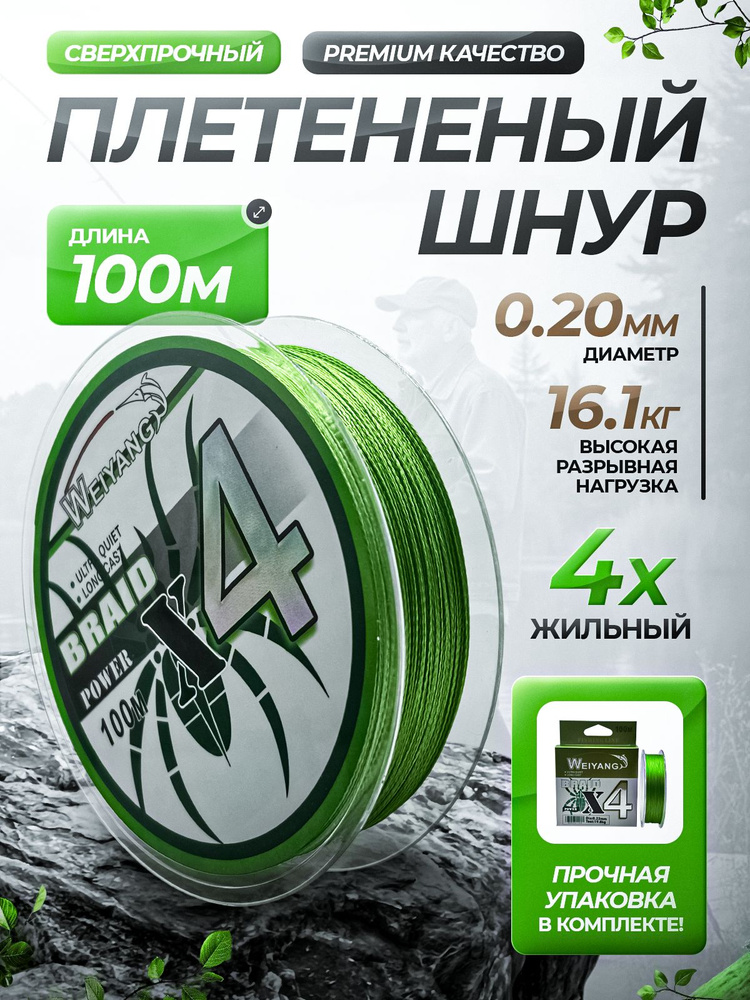 WeiYang Плетёнка для рыбалки 4 жильная 100 метров 0.20 мм #1