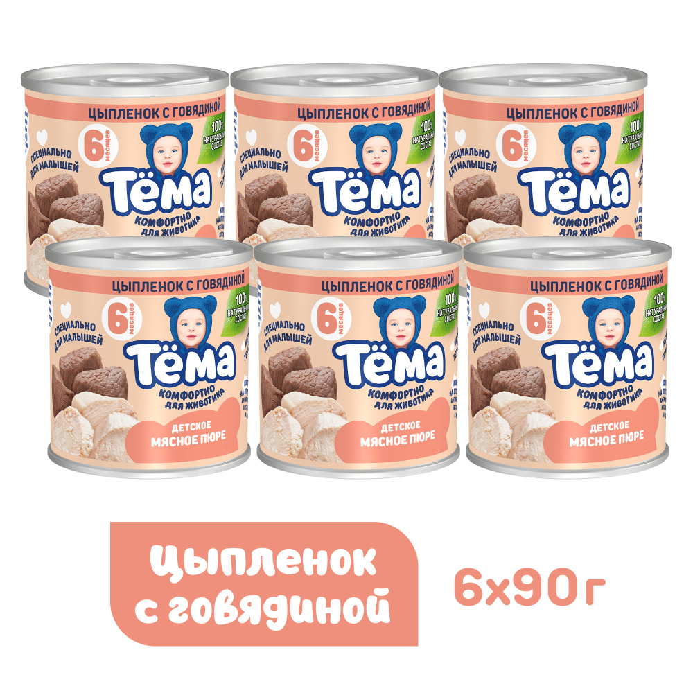 Мясное пюре Тёма с цыпленком и говядиной, с 6 месяцев, 90 г, 6 шт #1