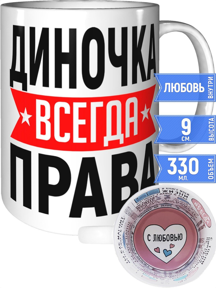 Кружка Диночка всегда права - внутри признания в любви #1