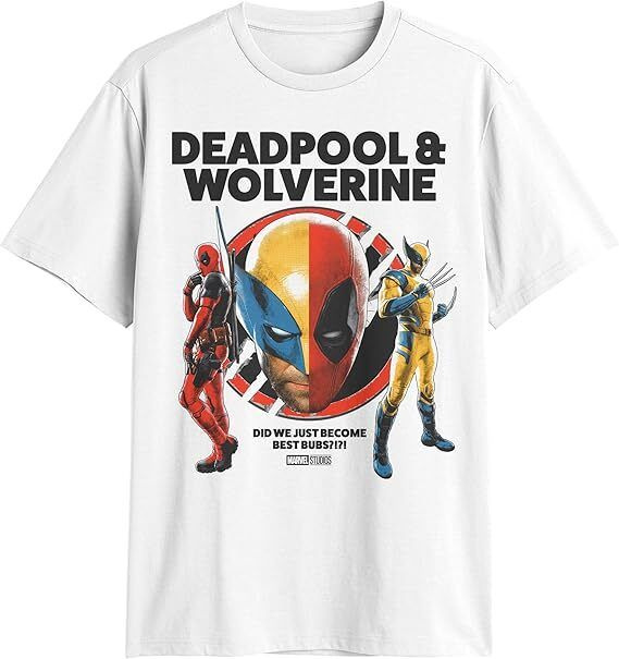 Футболка Футболка Deadpool Wolverine Mens T-Shirt Split Face Movie Mask Image #1