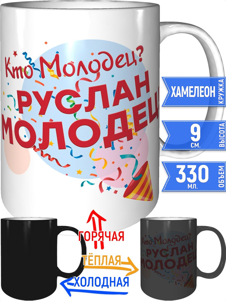Кружка кто молодец? Руслан молодец! - хамелеон #1