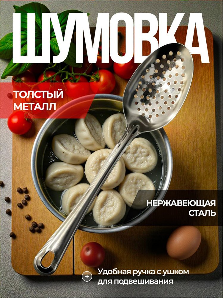Ложка шумовка металлическая, Шумовка из нержавеющей стали цельнометаллическая #1
