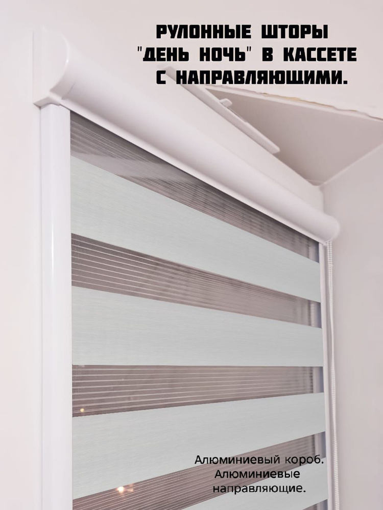 Рулонные шторы "День-Ночь" в Кассете с направляющими. Светло-серый. Управление левое. #1