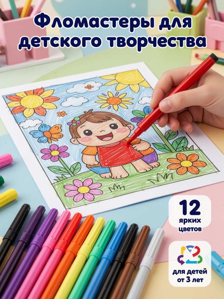 Фломастеры смываемые, 12 штук #1