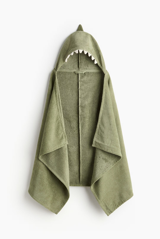 Детское банное полотенце с капюшоном H&M HOME, динозавр оливковый, 70x130, хлопок #1