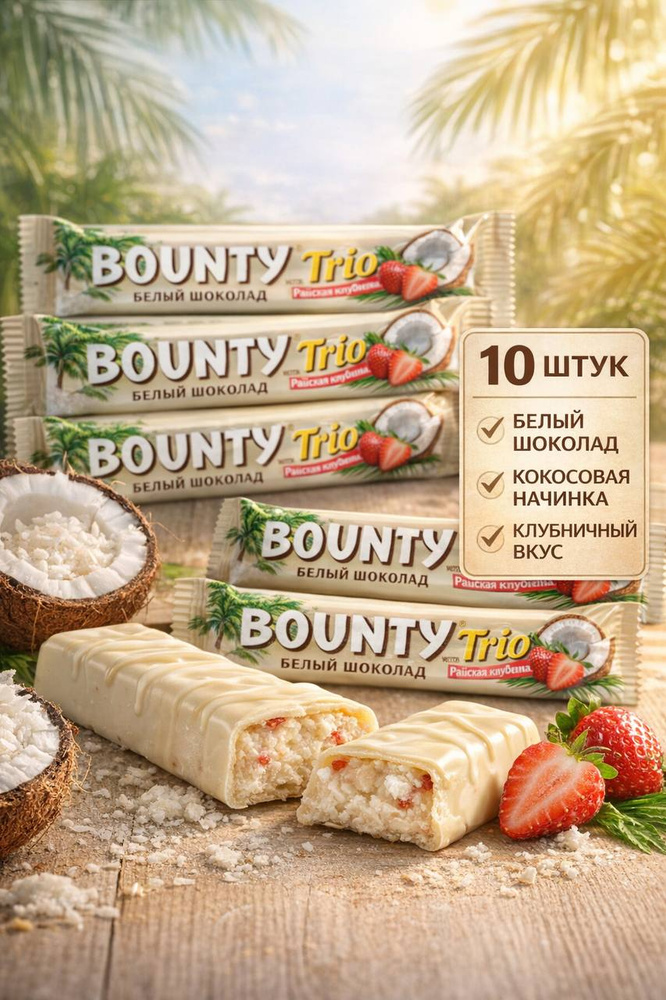 Батончик шоколадный BOUNTY Trio Райская клубника в белом шоколаде с ...