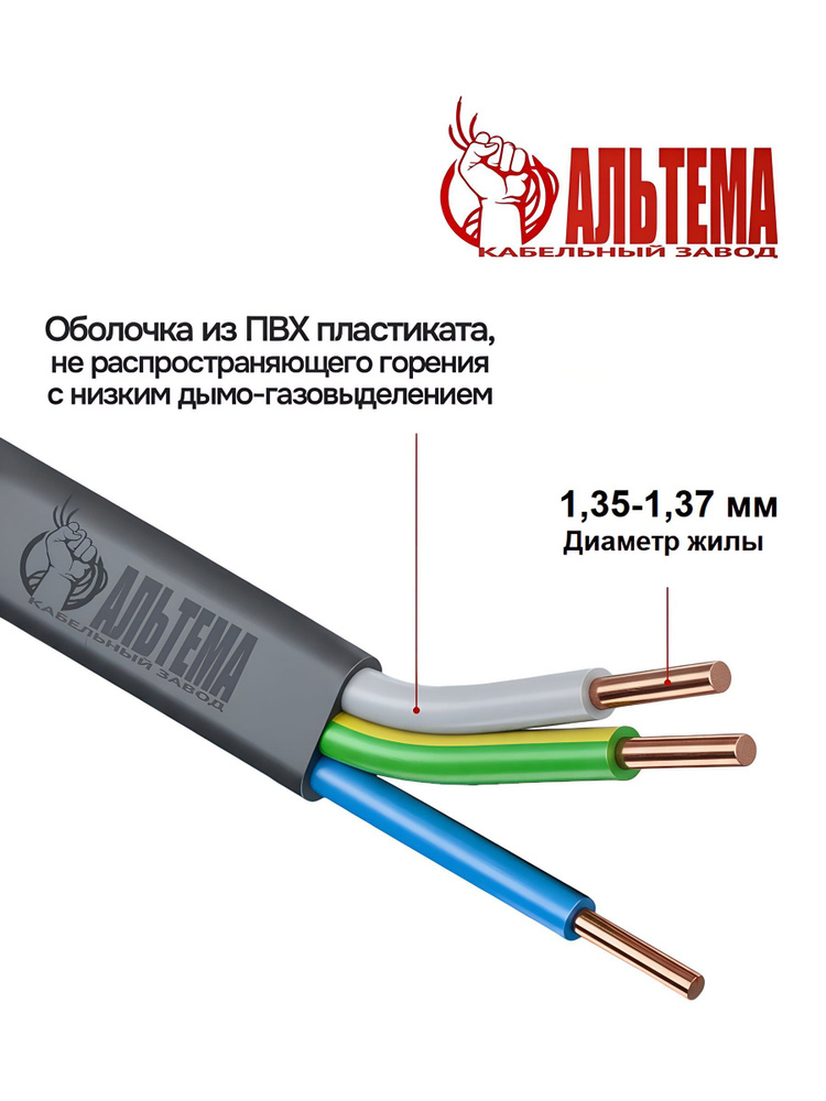 Кабель ВВГ-Пнг(А)-LS Альтема 3х1.5 мм , 20 м, силовой, медный, негорючий, ГОСТ, черный, А000196 #1