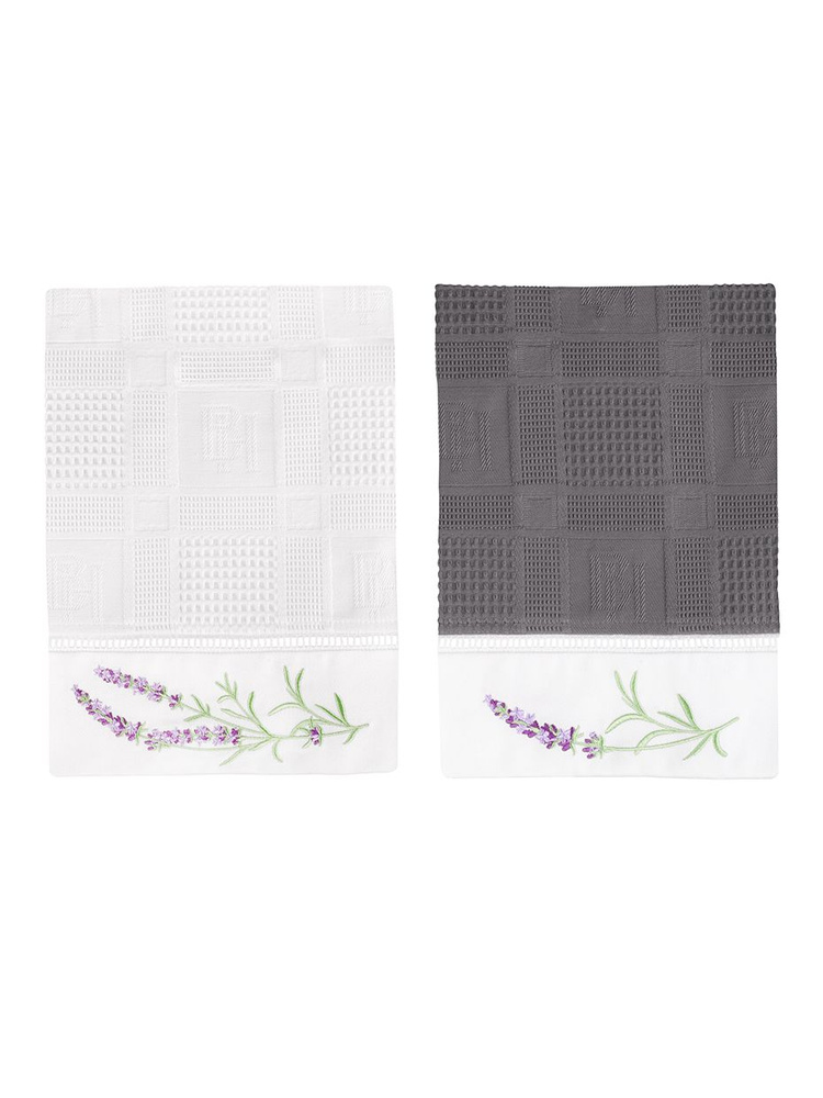 BELLEHOME Комплект полотенец вафельных с вышивкой "Lavender Fields", 40х70 см, 2 шт, 100% хлопок #1