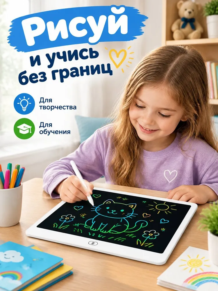 ЖК-планшет для рисования 11 дюймов, горизонтальный, белый корпус, яркий цветной экран, белый, фото 2
