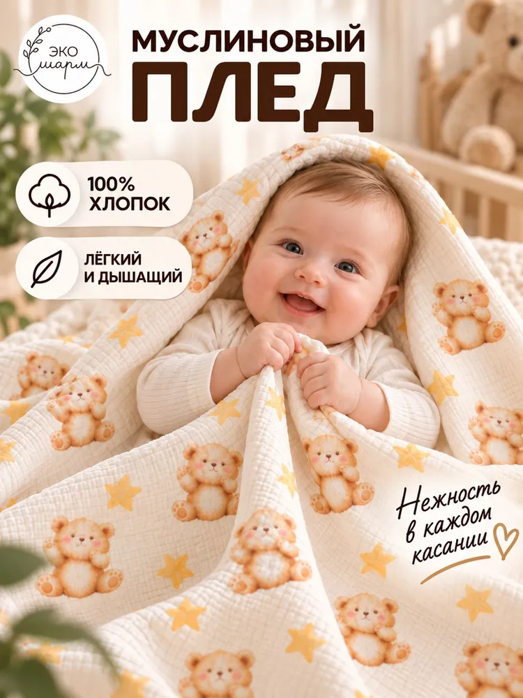 Плед детский для новорожденного 80х100 см в коляску и кроватку, 80x100 см