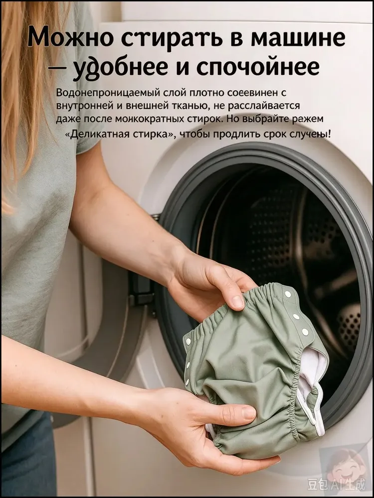 Тканевый подгузник для взрослых с вкладышем, серо-зеленый цвет, размер XXL (120-200) smile to life, зеленый, фото 4