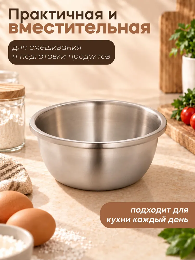 Салатник для приготовления 3,2 л из нержавеющей стали, мискa для кухни "Проф", 3,2 л, фото 3