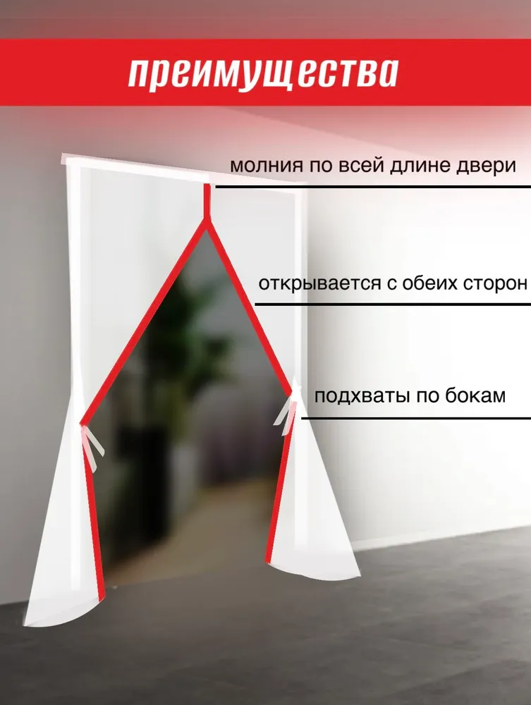 Дверь временная для ремонта с красной молнией 1шт, 1 шт, фото 2