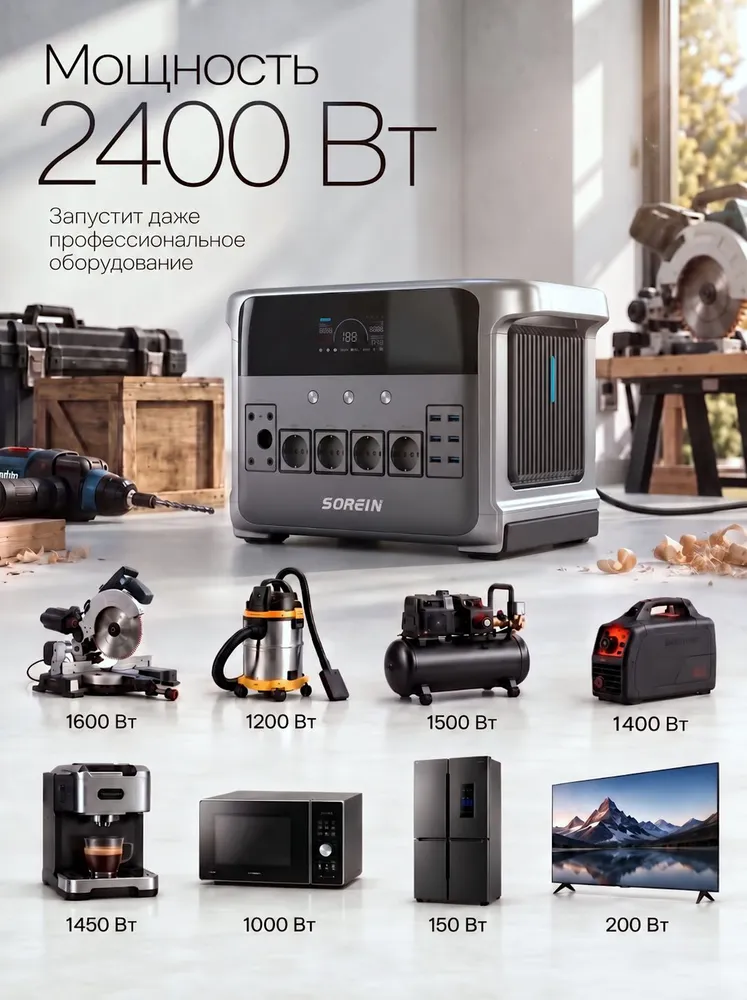 Портативная электростанция AERLU Sorein P2400, 2400Вт 2160Втч, 2400 Вт, фото 4