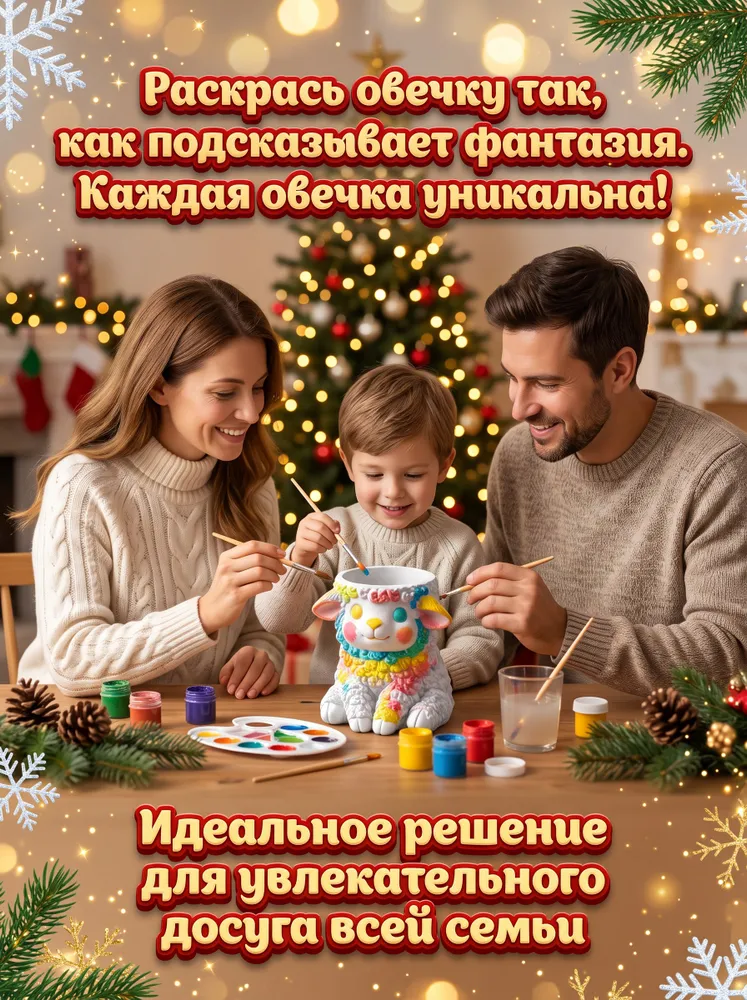 Набор для творчества "Раскрась и вырасти травку Овечка"/ Выращивание травки /Гипсовое кашпо ручной работы/ Символ года 2027/ Подарок на Новый год/ DIY эко-подарок для детей и взрослых, вариант, фото 5