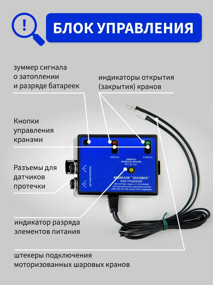 Блокиратор протечек воды АкваБлок-Золушка, с одним моторизованным шаровым краном, вариант, фото 4