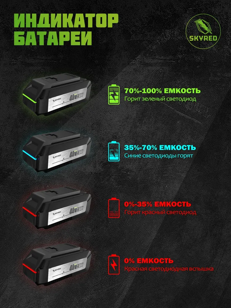 Аккумулятор Skyred40V 2,8 Ач сила тока 10С подходит для 16-дюймовой бензопилы Skyred40V, вариант, фото 3