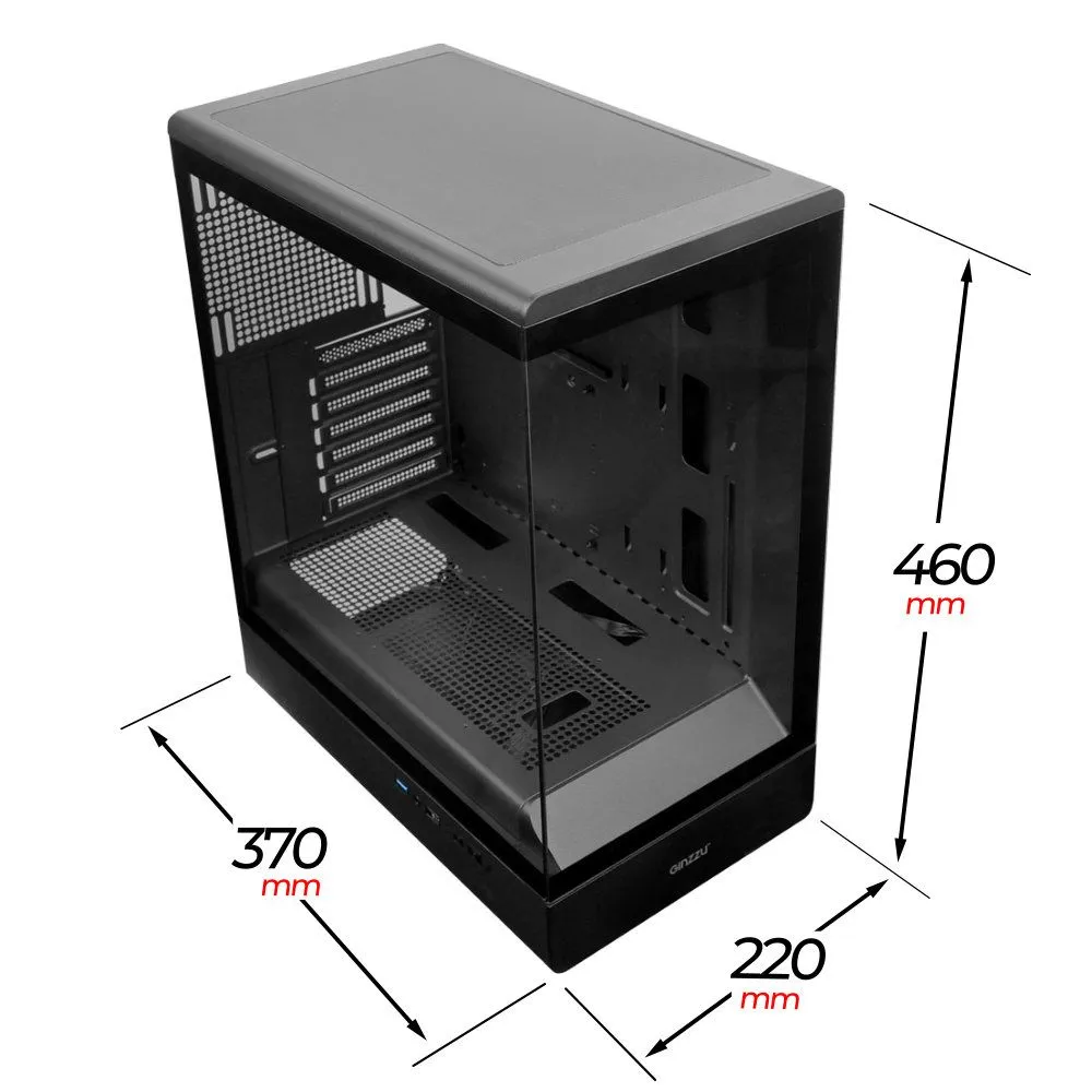 Корпус Ginzzu GL170 ATX, закаленное стекло боковая и передняя панели, вариант, фото 4