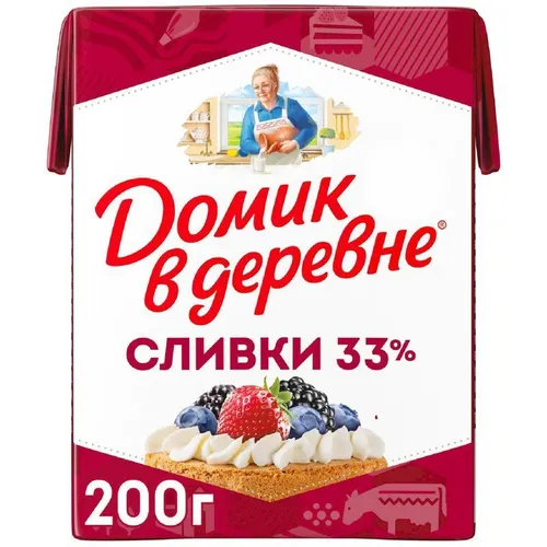 Сливки Домик в деревне стерилизованные 33%, 200г
