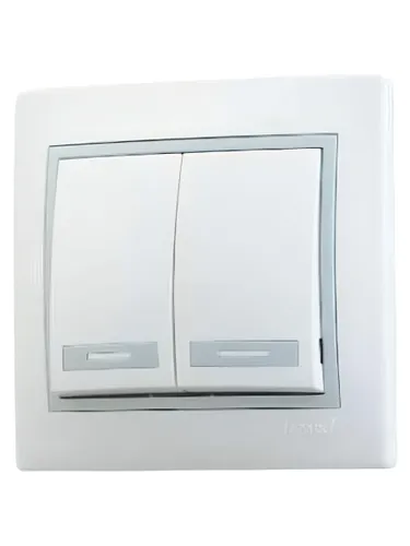Lezard MIRA Выключатель двойной белый с серой вставкой